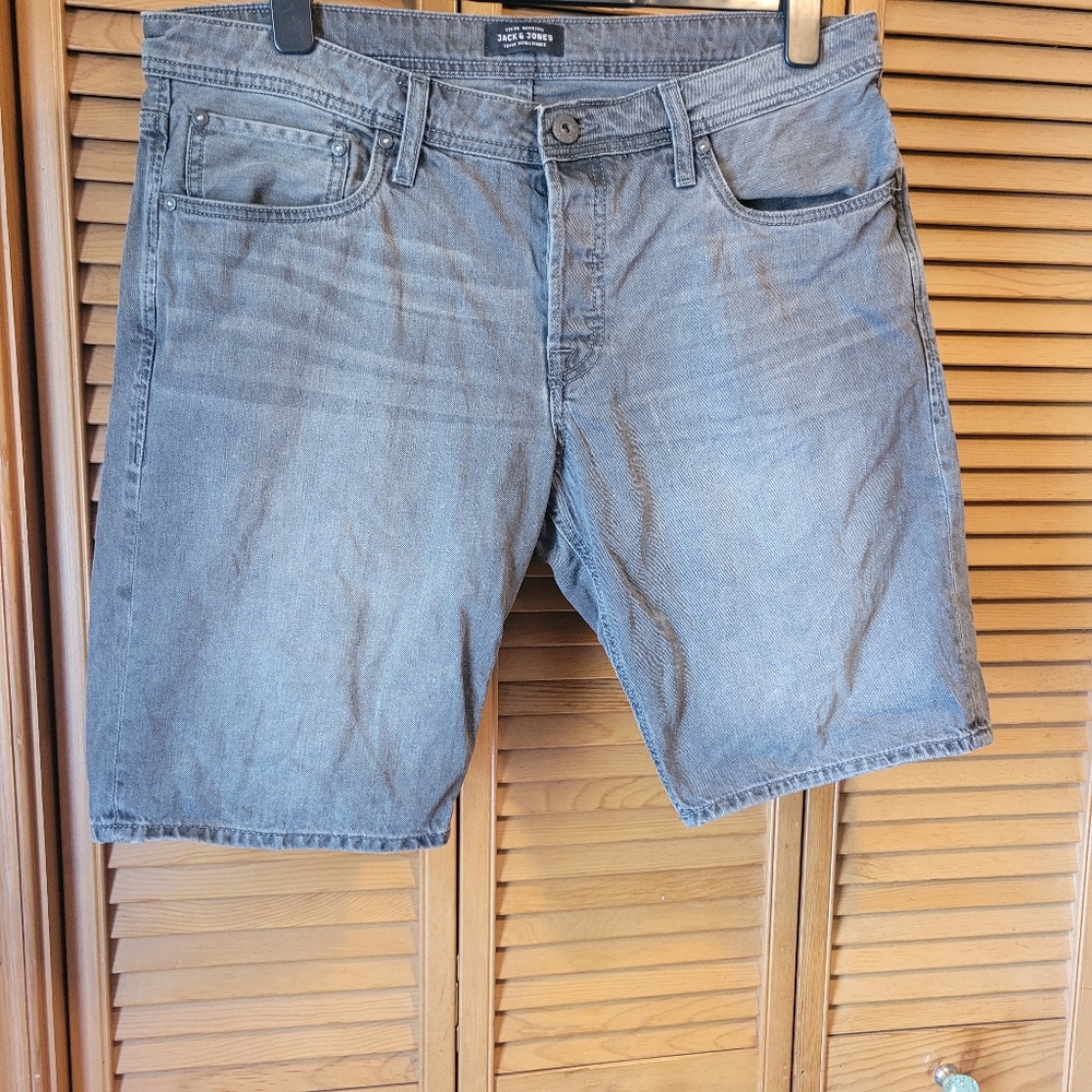 Jack & Jones Grey Jean Button Up Shorts